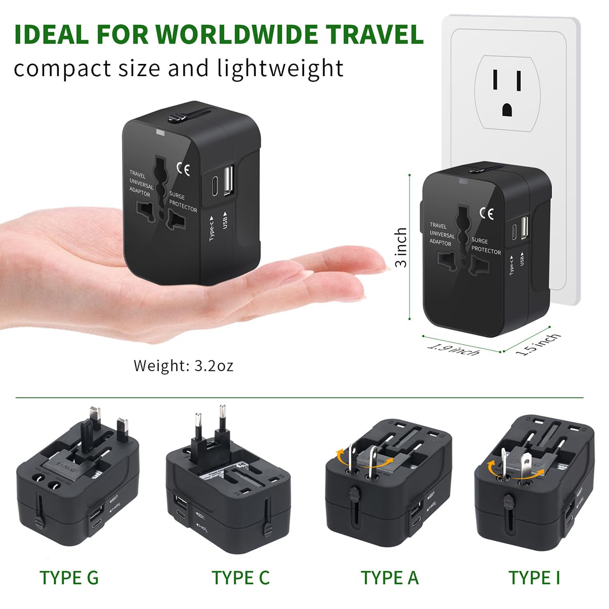 Universal Travel Adapter with USB C