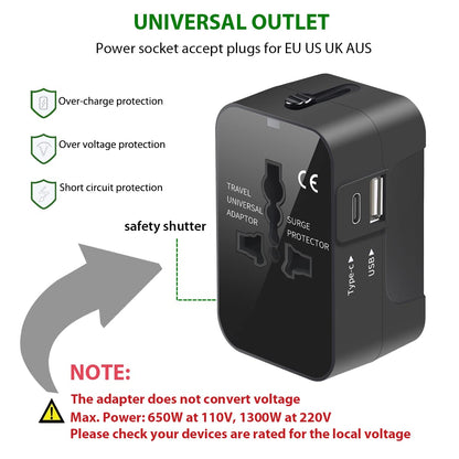 Universal Travel Adapter with USB C