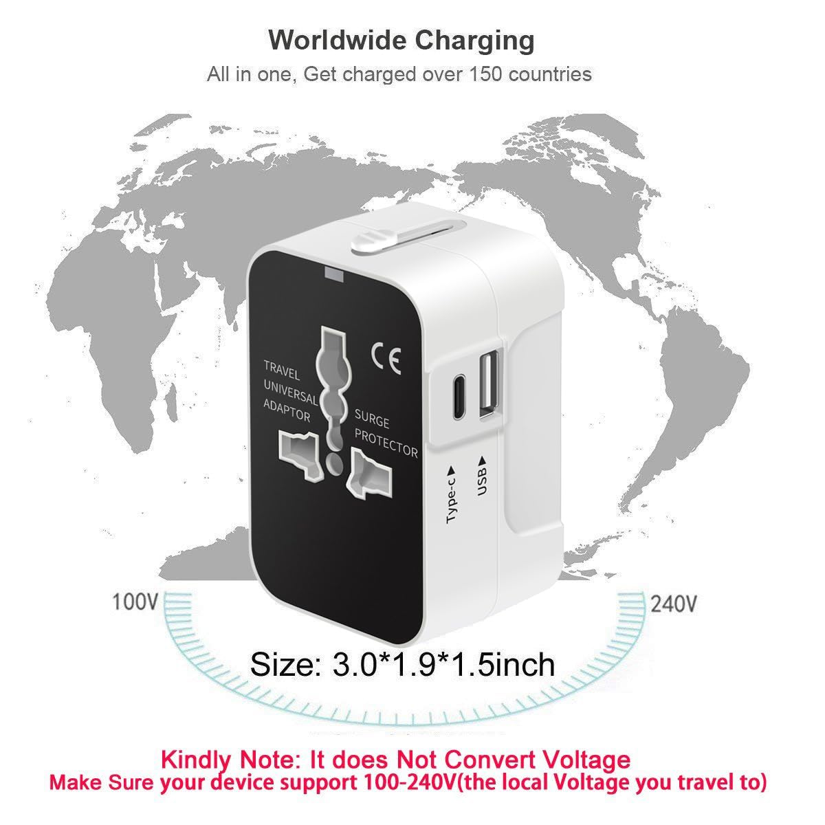 Universal Travel Adapter with USB C