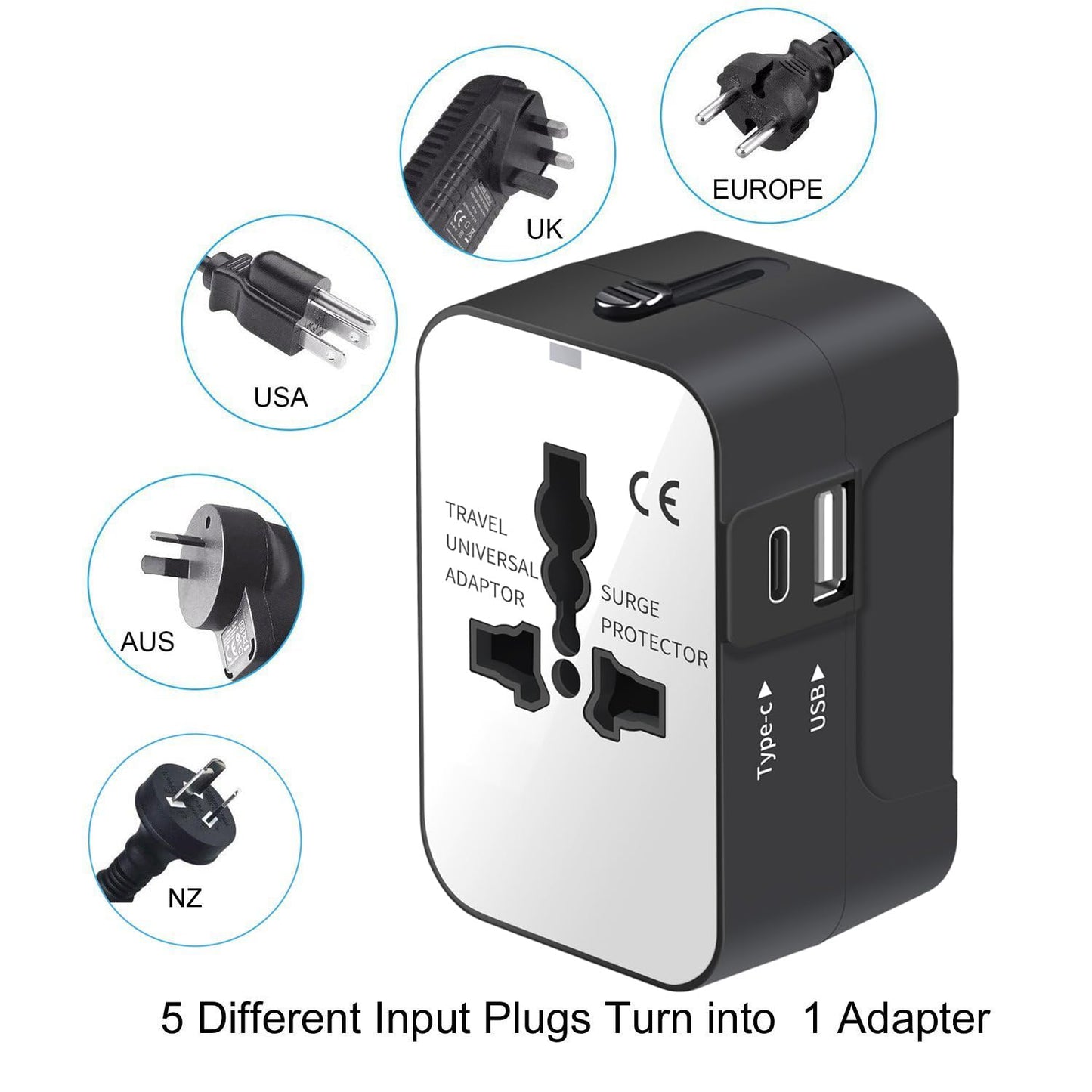 Universal Travel Adapter with USB C