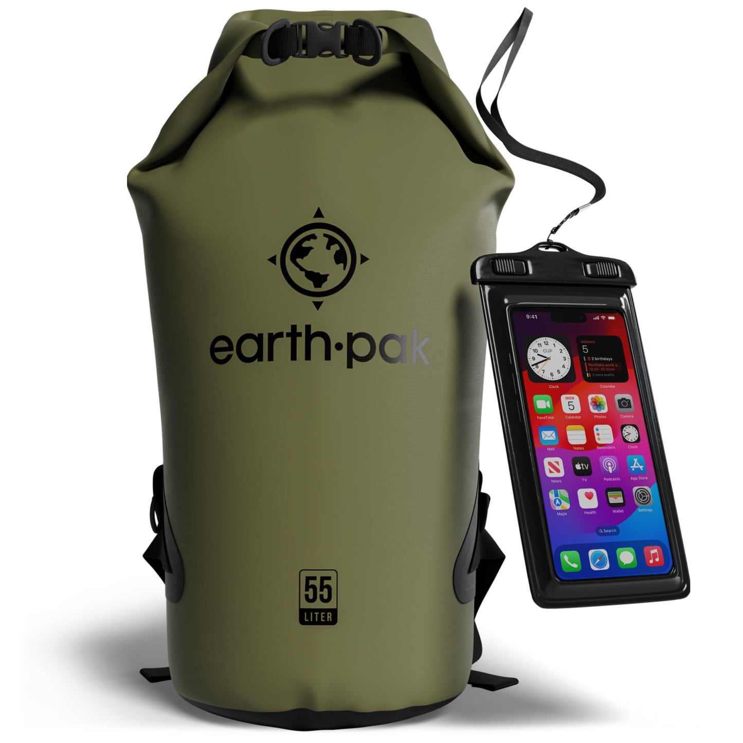 Earth Pak 55L Waterproof Dry Bag with Phone Pouch