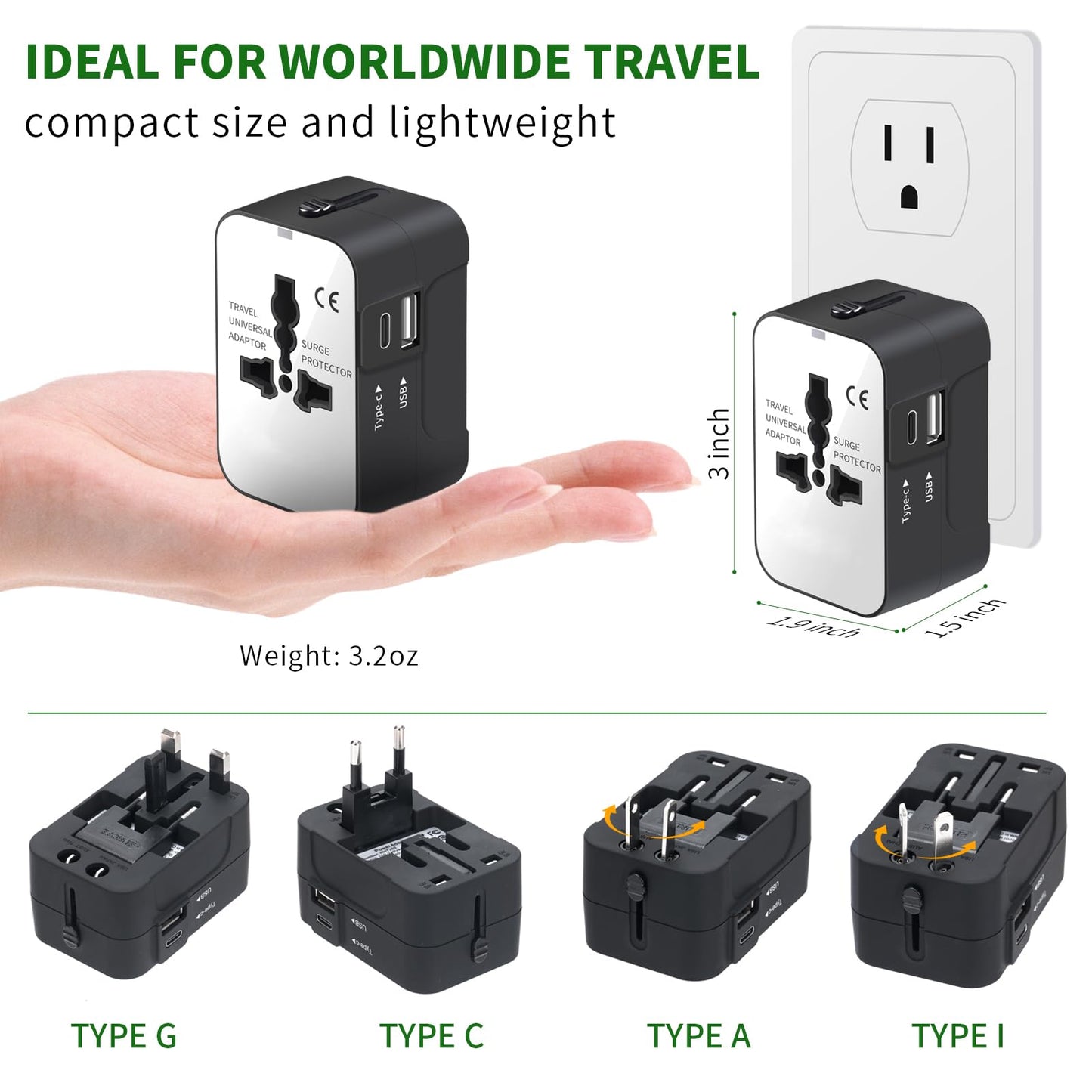 Universal Travel Adapter with USB C