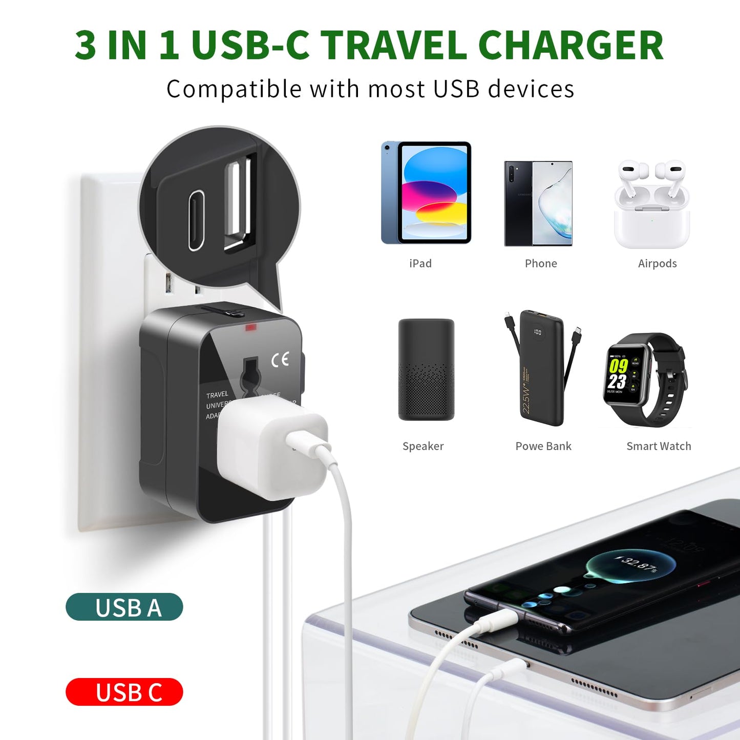 Universal Travel Adapter with USB C