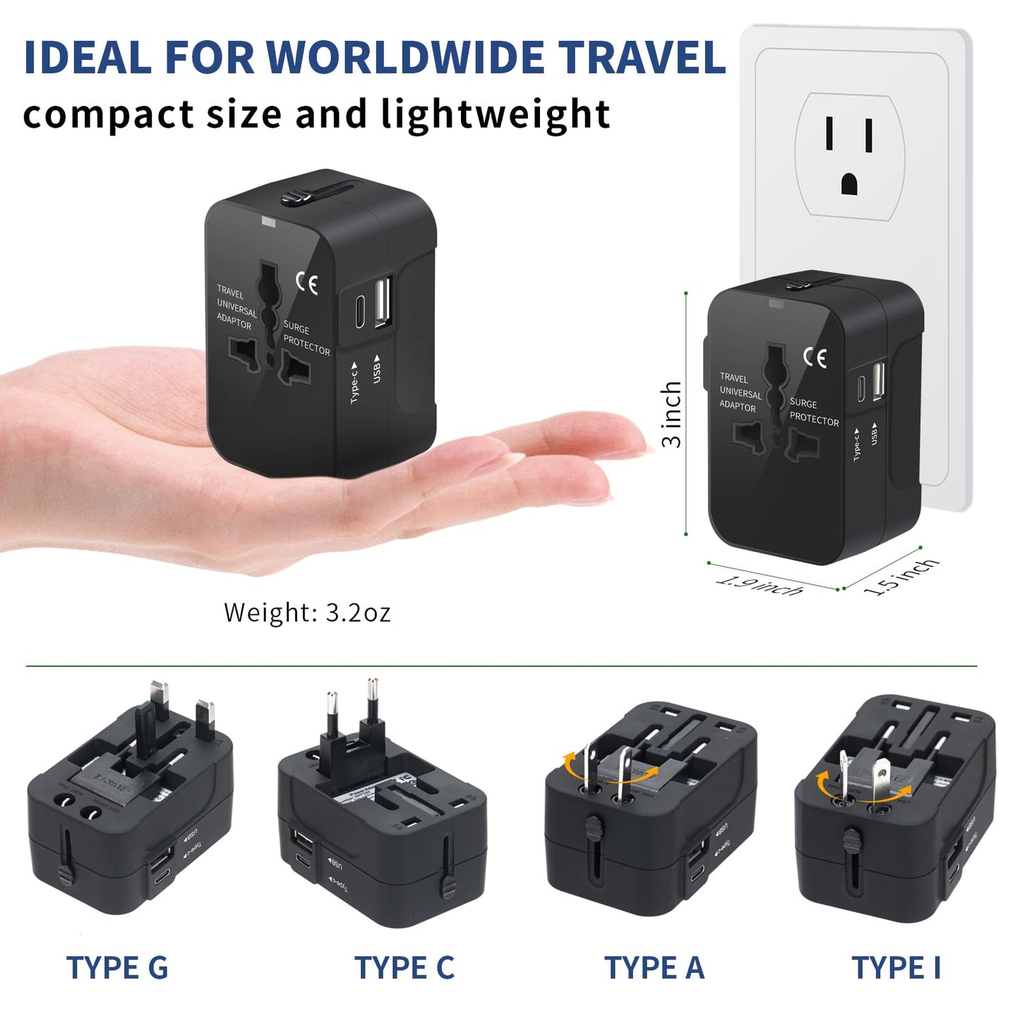 Universal Travel Adapter with USB C