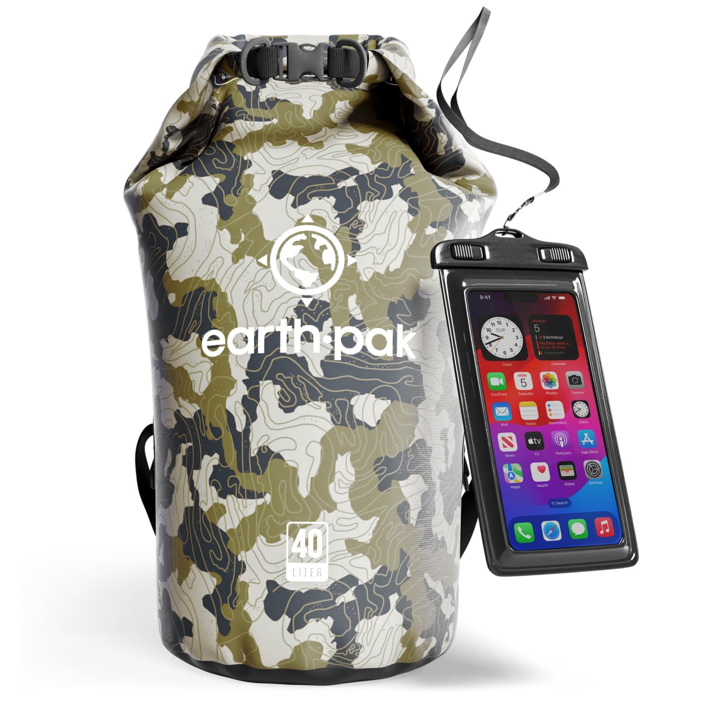 Earth Pak 55L Waterproof Dry Bag with Phone Pouch