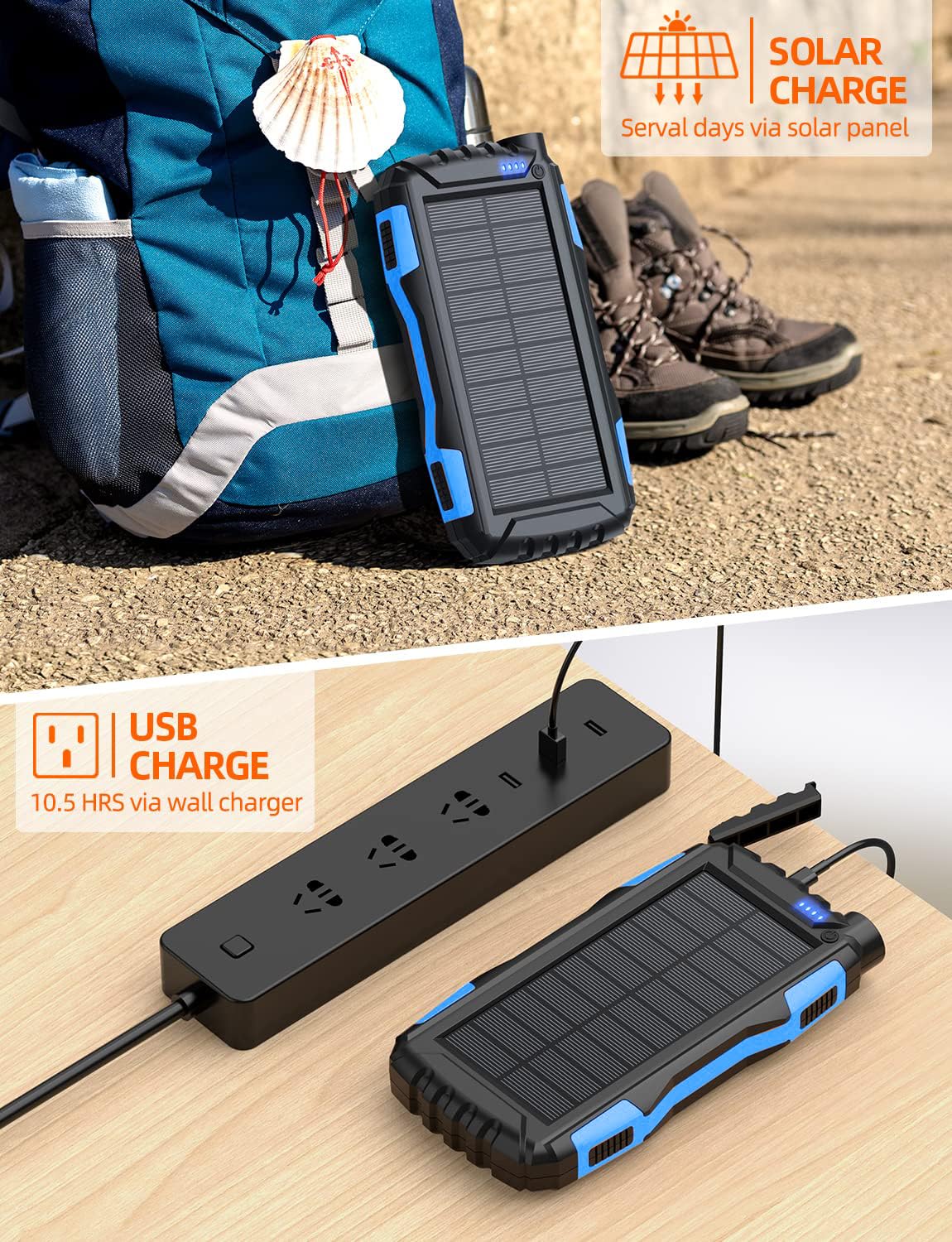 Solar Power Bank 42800mAh with LED Flashlight