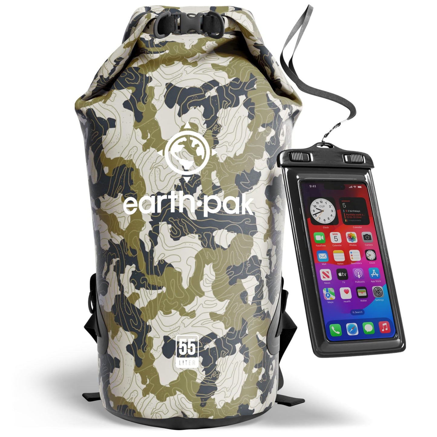 Earth Pak 55L Waterproof Dry Bag with Phone Pouch